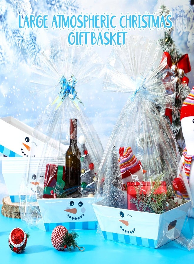 Cholemy 12 Pack 12 x 10 x 4 Inch Christmas Empty Gift Basket Kit Bulk, Includes 12 Snowman Face Cardboard Baskets, 12 Plastic Bags and 12 Bows, Large Xmas Gifts Baskets with Handles for Holiday - Image 3